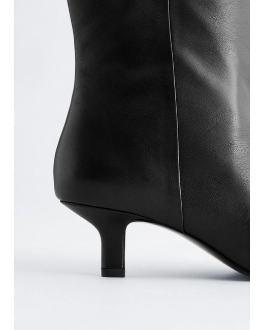 & Other Stories Black Kitten Heel Leather Knee Boots