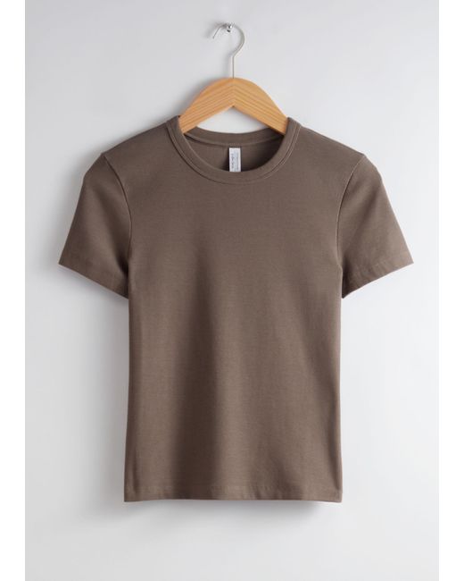 & Other Stories Natural Ribbed Cropped T-shirt