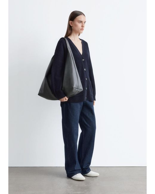 & Other Stories Blue Rib-Knit Cardigan