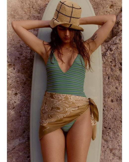 & Other Stories Green Cross-Back V-Neck Swimsuit