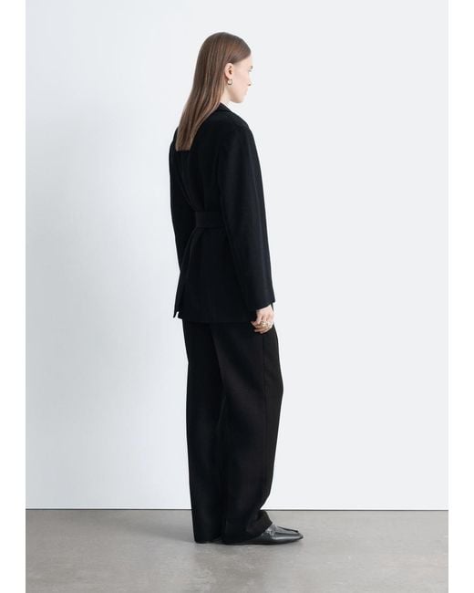 & Other Stories Blue Wool Tie-Belt Blazer