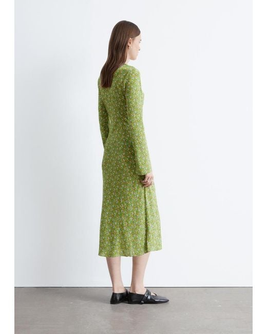 & Other Stories Green Floral V-Neck Midi Dress