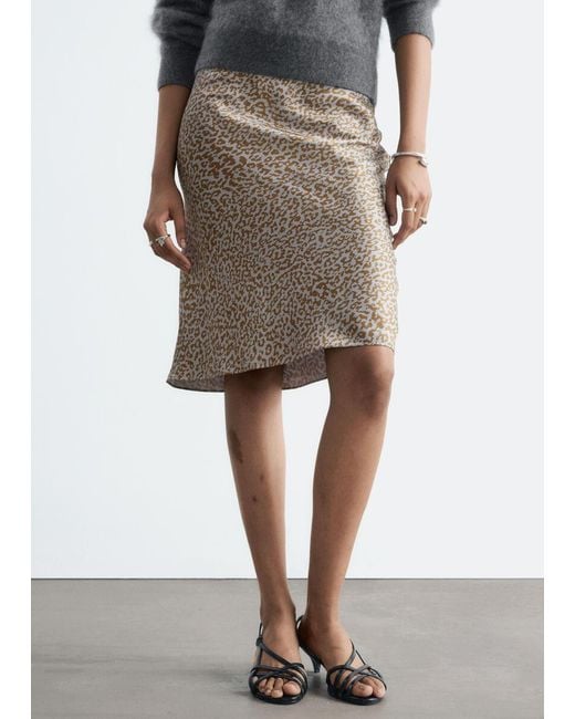 & Other Stories White Leopard Print Satin Skirt