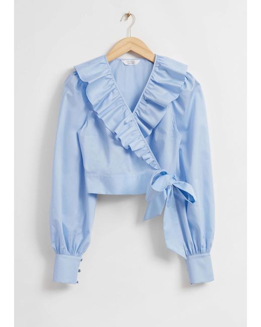 & Other Stories Blue Ruffled Wrap Blouse