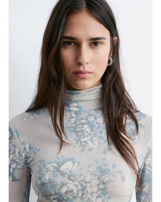 & Other Stories Gray Floral-Patterned Turtleneck Top
