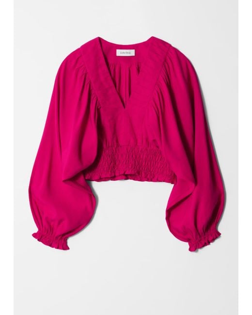 & Other Stories Pink Smocked Puff-Sleeve Blouse
