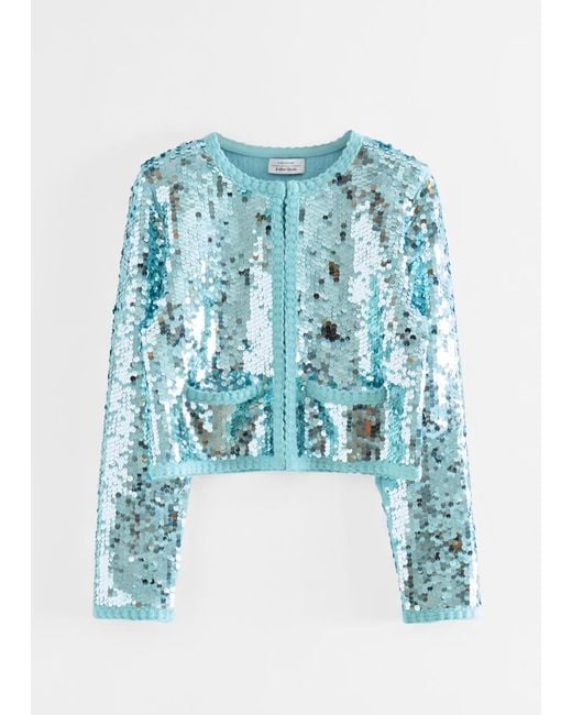 & Other Stories Blue Knitted Sequin Embellished Jacket