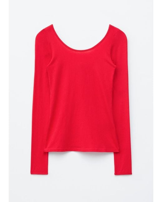& Other Stories Red Long-Sleeve Scoop-Neck Top