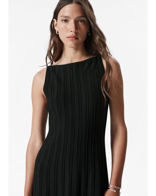 & Other Stories Black Rib-Knit Midi Dress