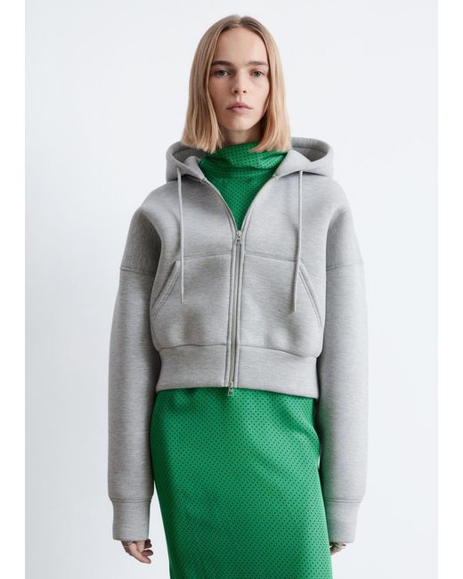 & Other Stories Green Cropped Scuba Zip-Up Hoodie
