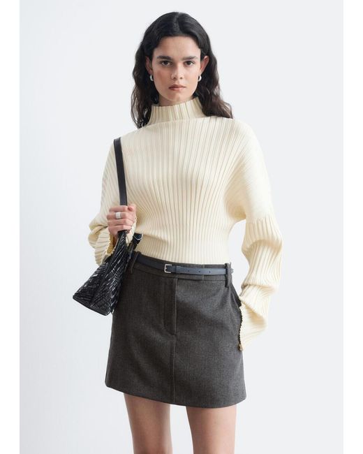 & Other Stories White Ribbed Mock-Neck Jumper