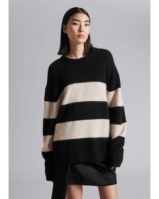 & Other Stories Black Relaxed Striped Knit Sweater