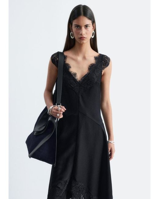 & Other Stories Black Lace-Trim Midi Dress