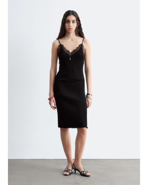 & Other Stories Black Rib-Knit Camisole Mini Dress