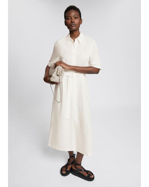 & Other Stories Belted Maxi Shirt Dress in White | Lyst