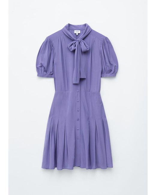 & Other Stories Purple Bow-Neck Mini Dress