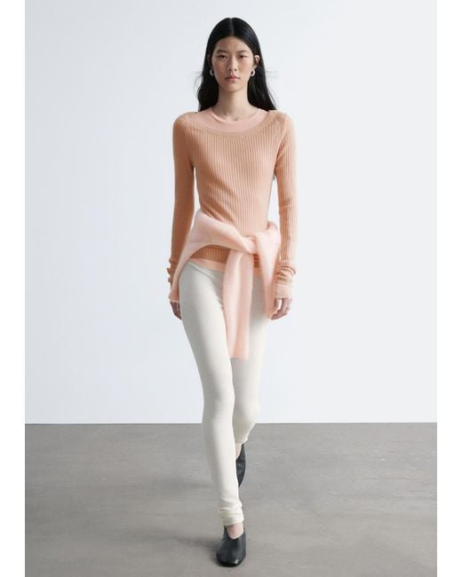 & Other Stories White Boat-Neck Rib-Knit Top