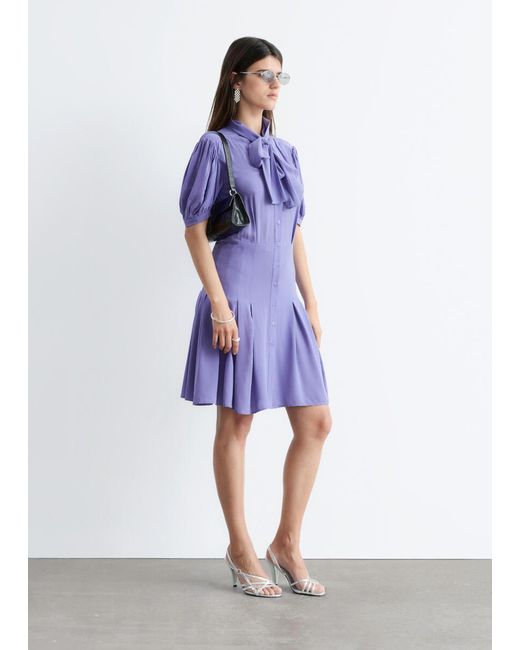 & Other Stories Purple Bow-Neck Mini Dress