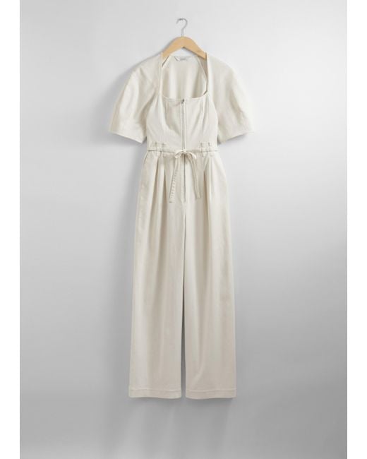 & Other Stories White Belted Zip-front Jumpsuit