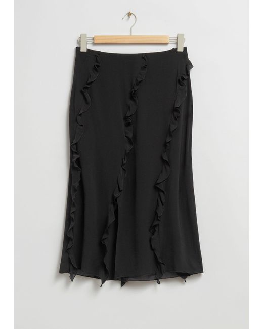 & Other Stories Black Frilled Midi Skirt