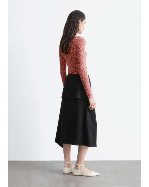 & Other Stories Red Ruched Floral Top