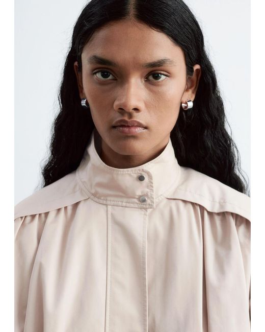 & Other Stories White Gathered Stand-Collar Jacket