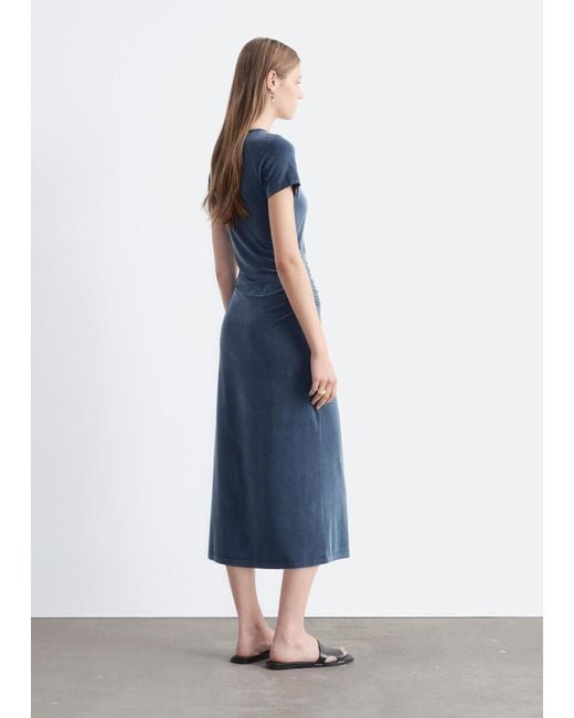 & Other Stories Blue Ruched Raglan Midi Dress