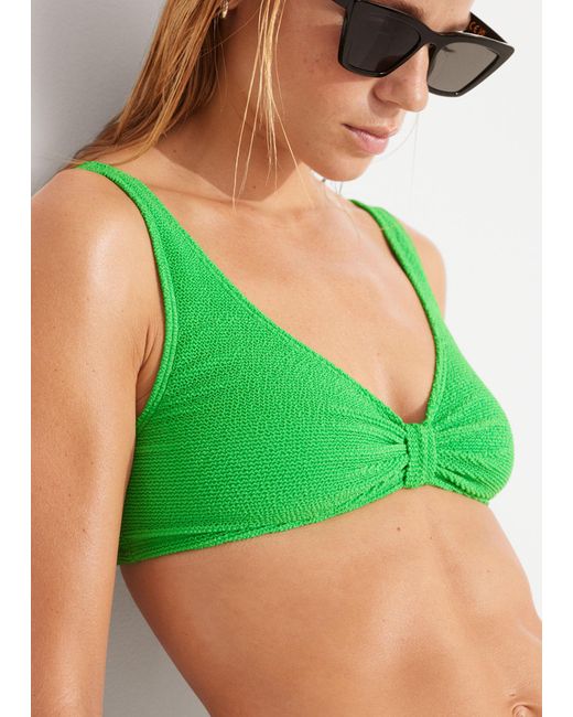 & Other Stories Green Textured Triangle Bikini Top