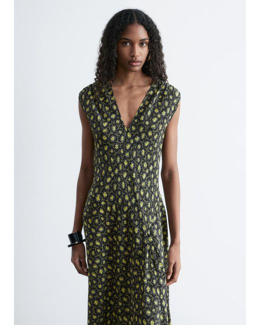 & Other Stories Green V-Neck Silk Maxi Dress