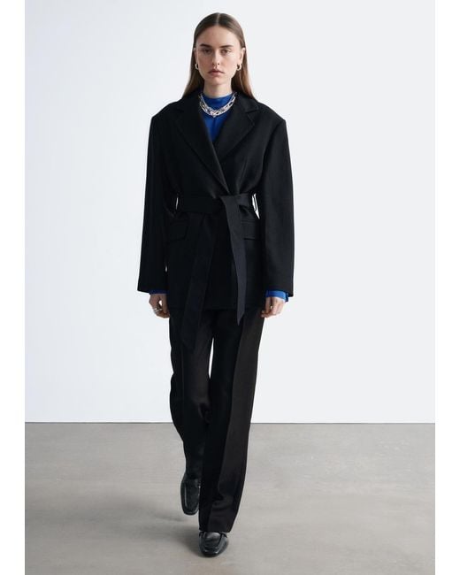 & Other Stories Blue Wool Tie-Belt Blazer
