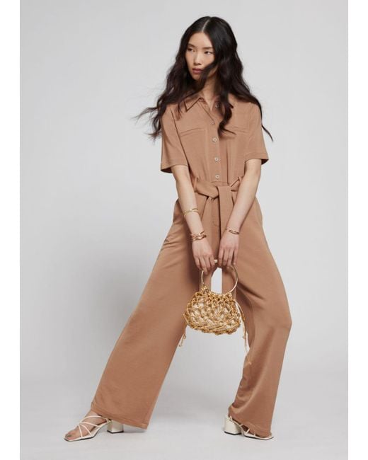 & Other Stories Belted Short Sleeve Jumpsuit in Natural | Lyst