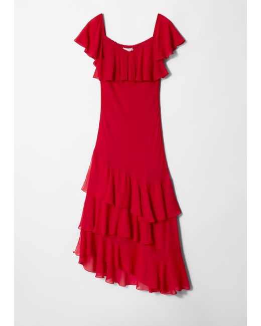 & Other Stories Red Ruffle Maxi Dress