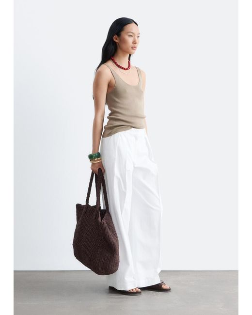 & Other Stories White Pleated Cotton-Linen Trousers
