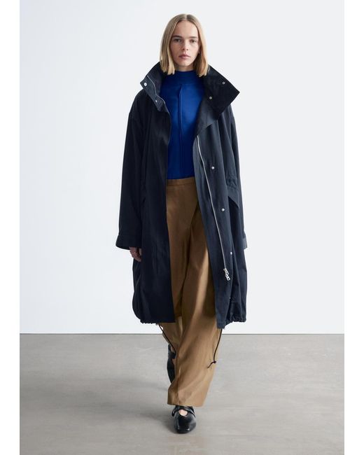 & Other Stories Blue Drawstring Parka Coat