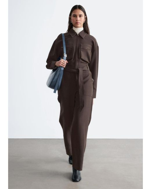 & Other Stories Brown Belted Utility Jumpsuit