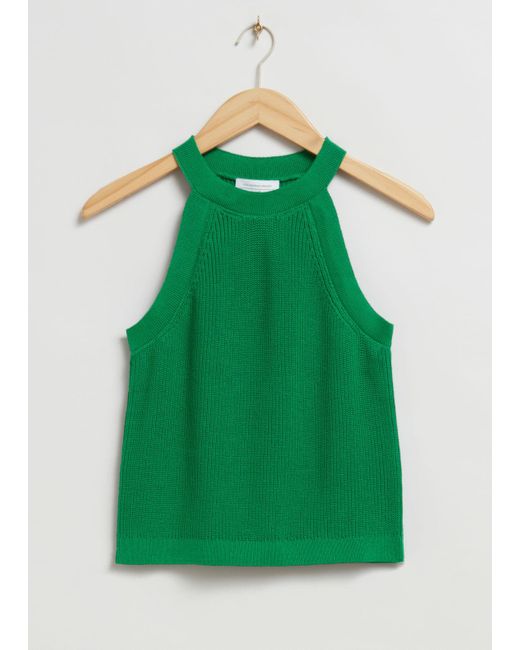 & Other Stories Green Fitted Halter Knit Top