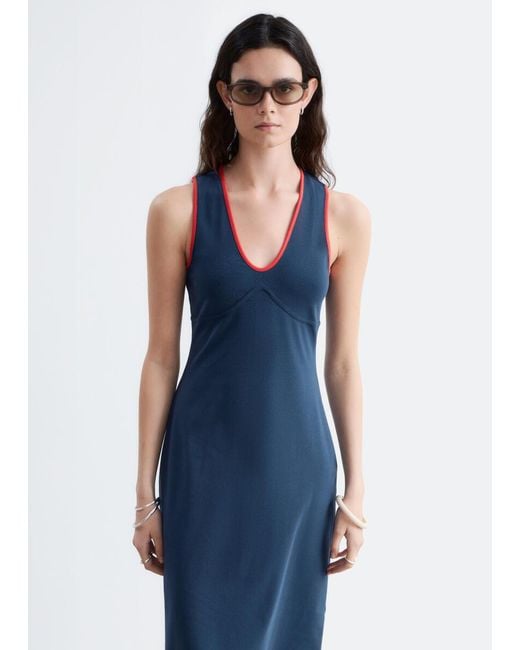 & Other Stories Blue U-Neck Midi Dress