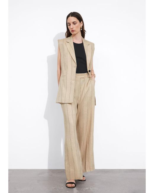 & Other Stories White Wide Linen-blend Trousers