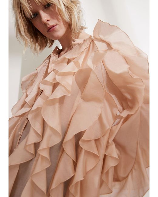 & Other Stories Natural Cascading-ruffle Blouse