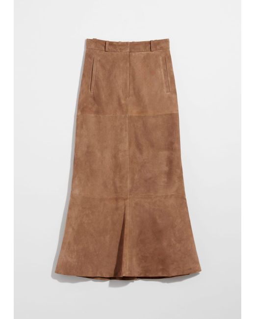 & Other Stories Brown Suede Midi Skirt