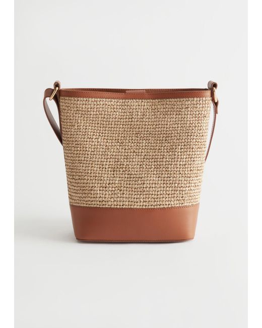 & Other Stories Natural Straw And Leather Bucket Bag