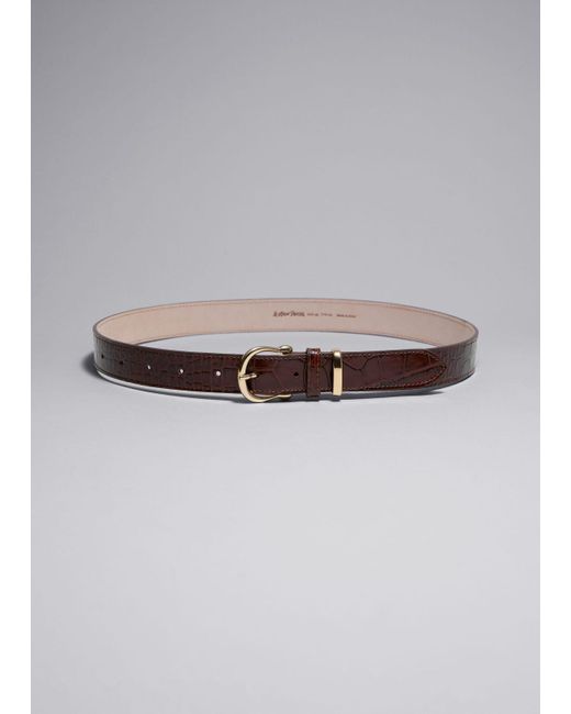 & Other Stories Gray Croco Leather Belt