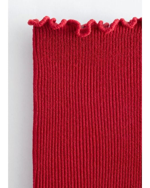 & Other Stories Red Ribbed Frill Socks