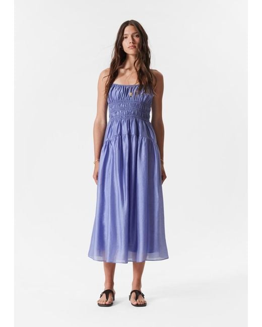 & Other Stories Blue Ruched Midi Dress