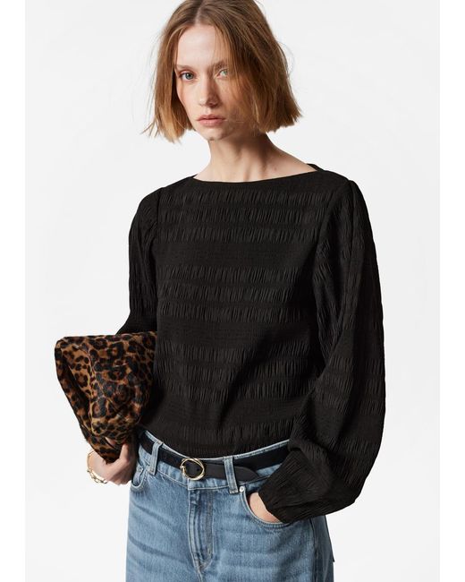 & Other Stories Black Smocked Blouse