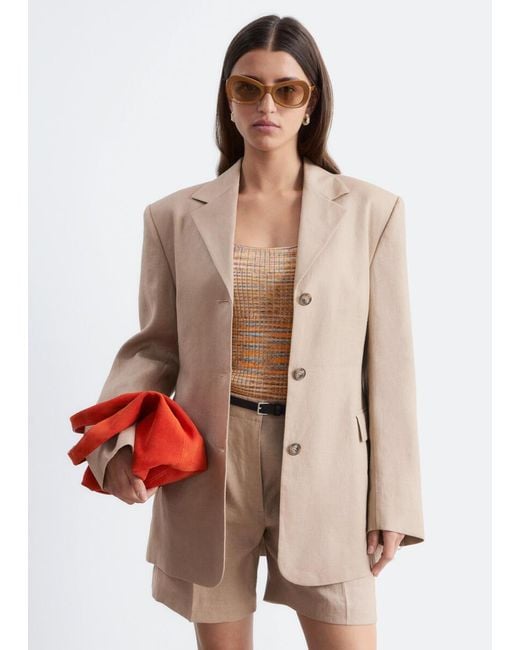 & Other Stories Natural Tapered Linen Blazer