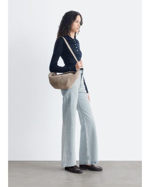 & Other Stories Blue Rib-Knit Merino Wool Polo Top