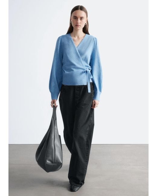 & Other Stories Blue Merino Wool Wrap Cardigan