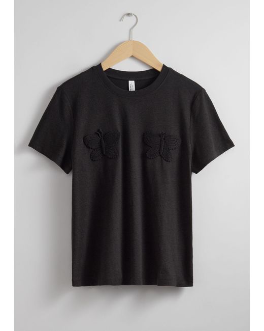 & Other Stories Black T-Shirt Aus Leinenmischung