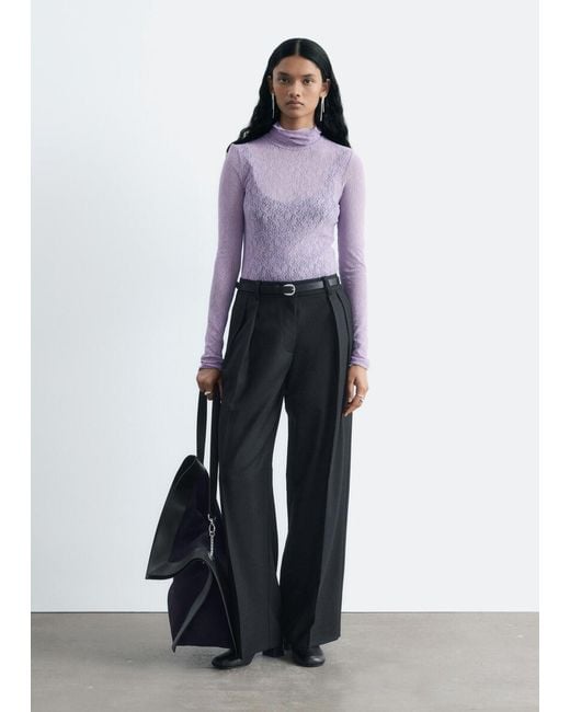 & Other Stories Purple Lace Turtleneck Top